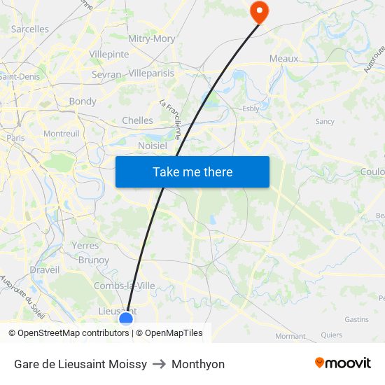 Gare de Lieusaint Moissy to Monthyon map