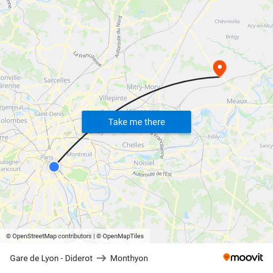 Gare de Lyon - Diderot to Monthyon map