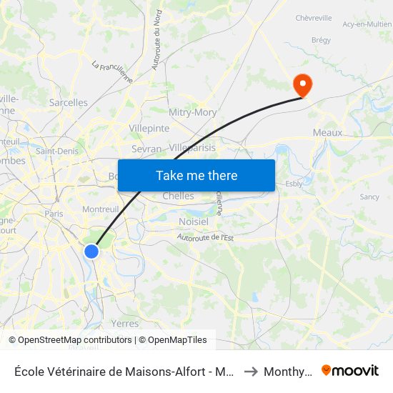 École Vétérinaire de Maisons-Alfort - Métro to Monthyon map