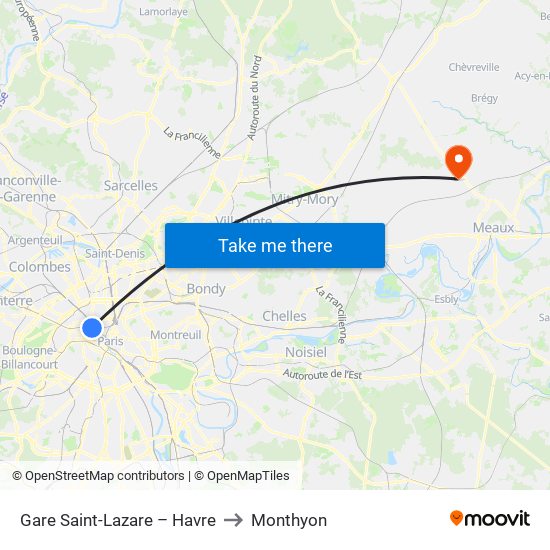 Gare Saint-Lazare – Havre to Monthyon map