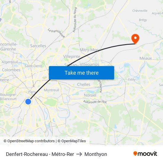 Denfert-Rochereau - Métro-Rer to Monthyon map