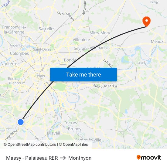 Massy - Palaiseau RER to Monthyon map