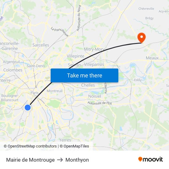 Mairie de Montrouge to Monthyon map