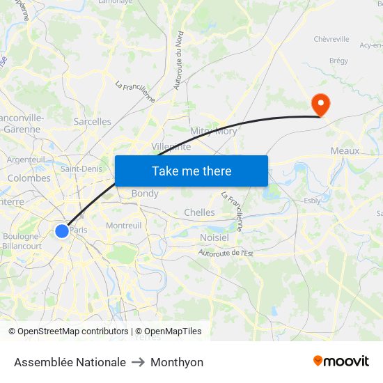 Assemblée Nationale to Monthyon map