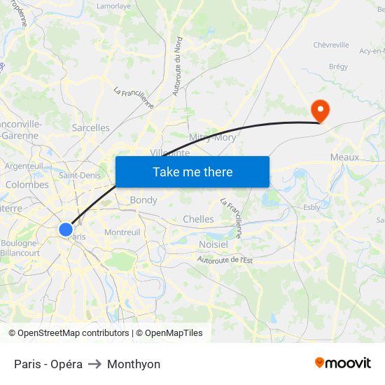 Paris - Opéra to Monthyon map