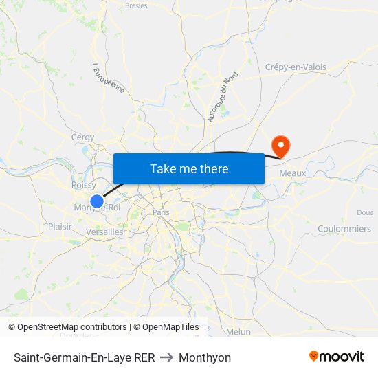 Saint-Germain-En-Laye RER to Monthyon map