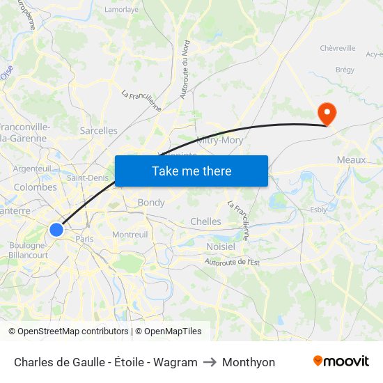 Charles de Gaulle - Étoile - Wagram to Monthyon map