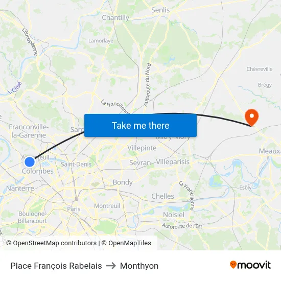 Place François Rabelais to Monthyon map