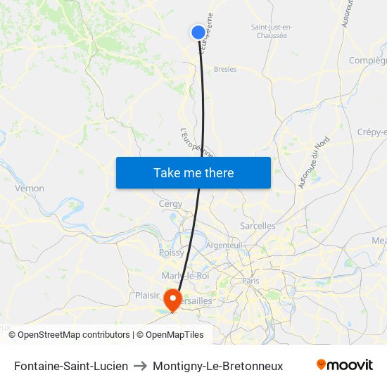 Fontaine-Saint-Lucien to Montigny-Le-Bretonneux map