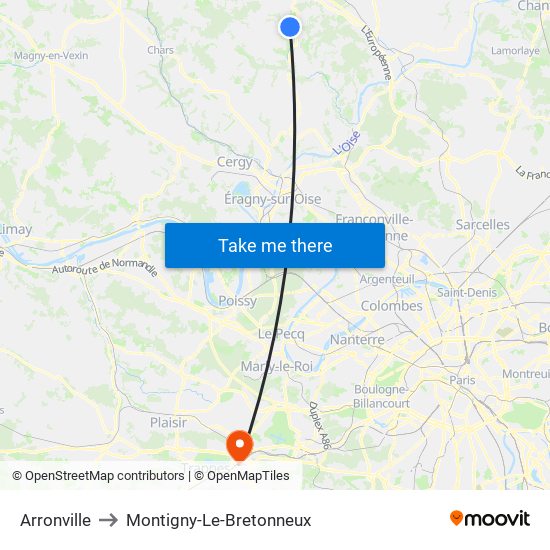 Arronville to Montigny-Le-Bretonneux map