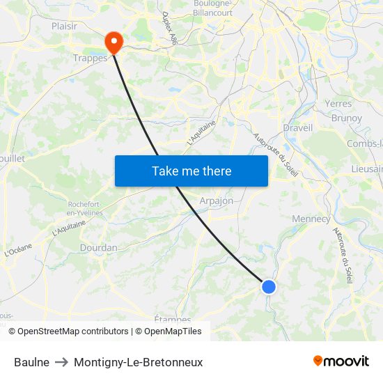 Baulne to Montigny-Le-Bretonneux map