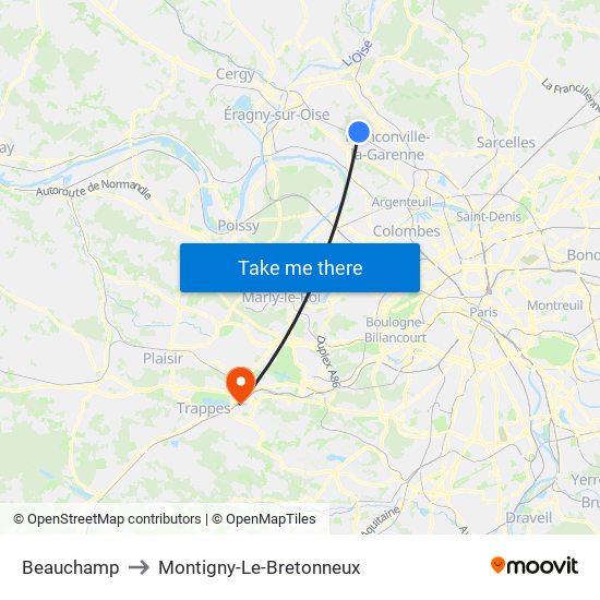 Beauchamp to Montigny-Le-Bretonneux map