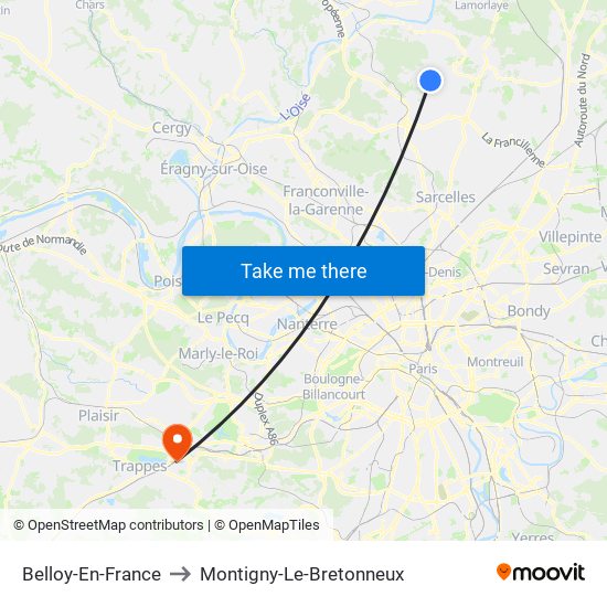 Belloy-En-France to Montigny-Le-Bretonneux map