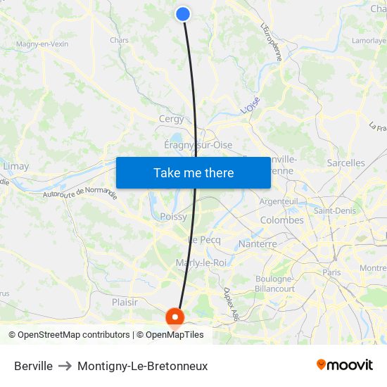 Berville to Montigny-Le-Bretonneux map