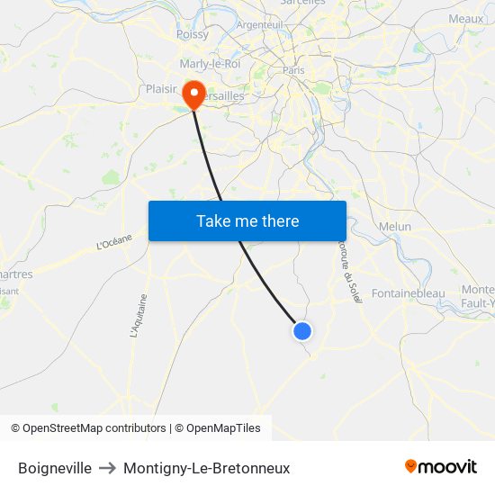 Boigneville to Montigny-Le-Bretonneux map