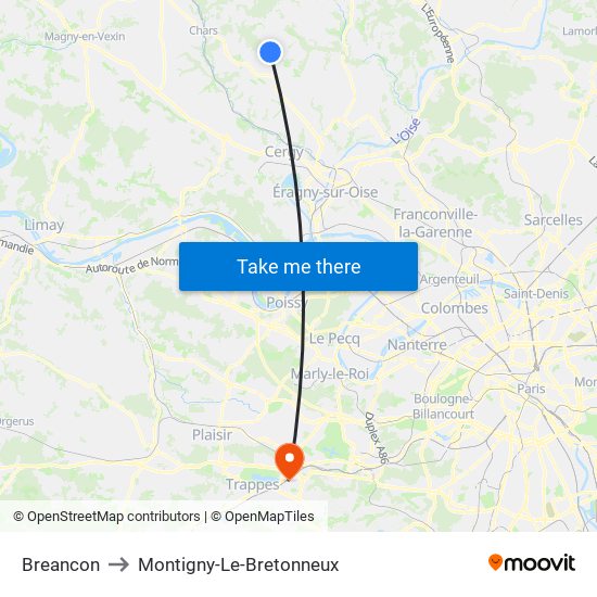 Breancon to Montigny-Le-Bretonneux map