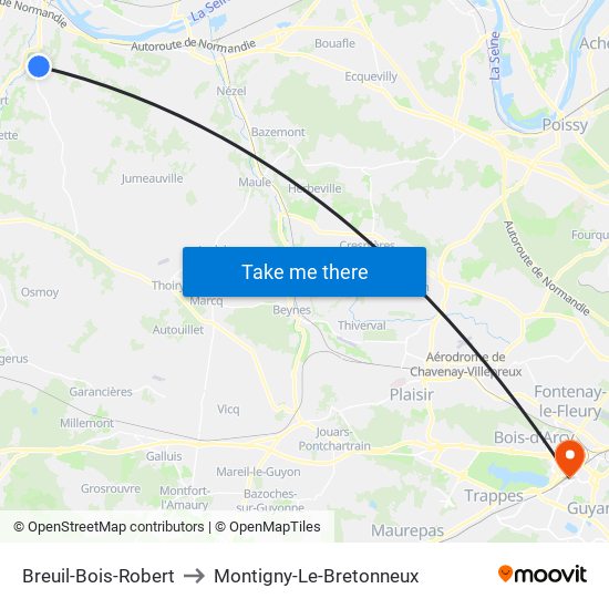 Breuil-Bois-Robert to Montigny-Le-Bretonneux map