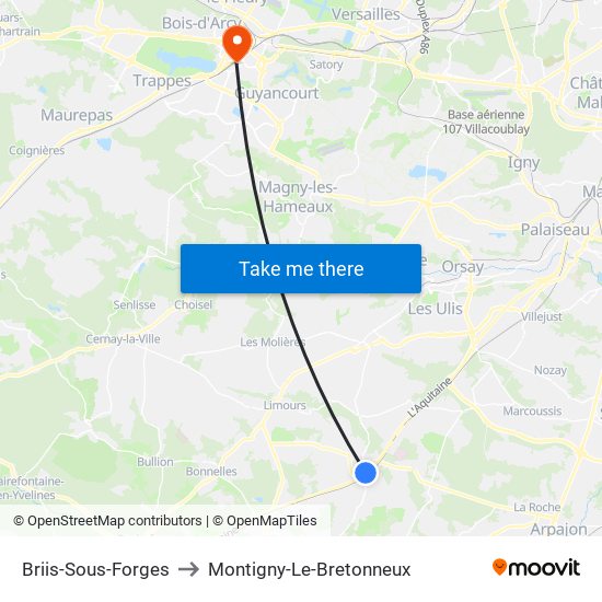 Briis-Sous-Forges to Montigny-Le-Bretonneux map