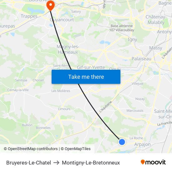 Bruyeres-Le-Chatel to Montigny-Le-Bretonneux map