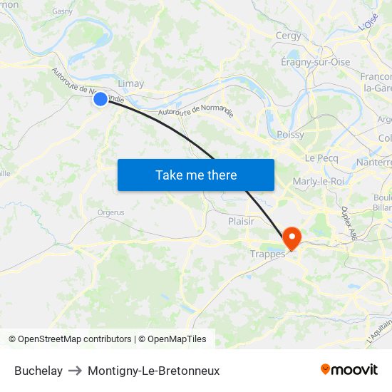 Buchelay to Montigny-Le-Bretonneux map