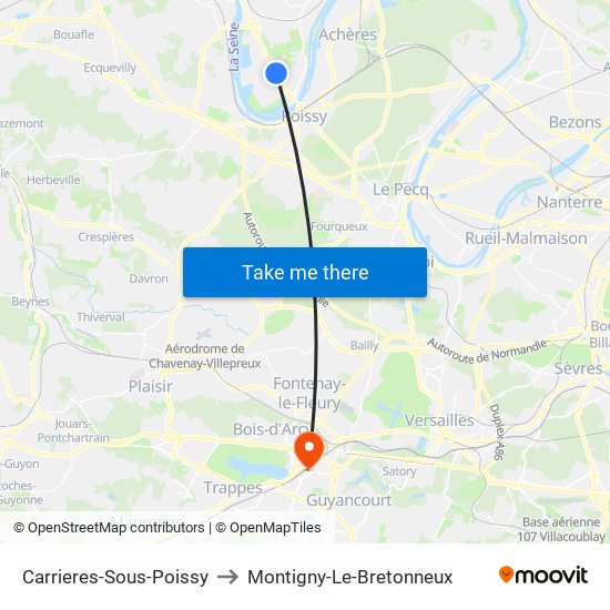 Carrieres-Sous-Poissy to Montigny-Le-Bretonneux map