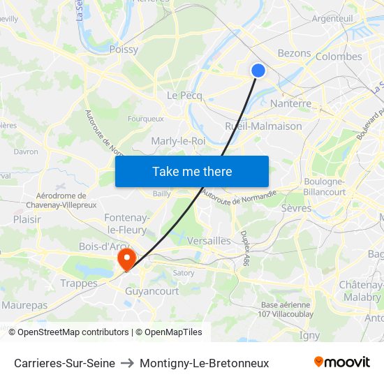 Carrieres-Sur-Seine to Montigny-Le-Bretonneux map