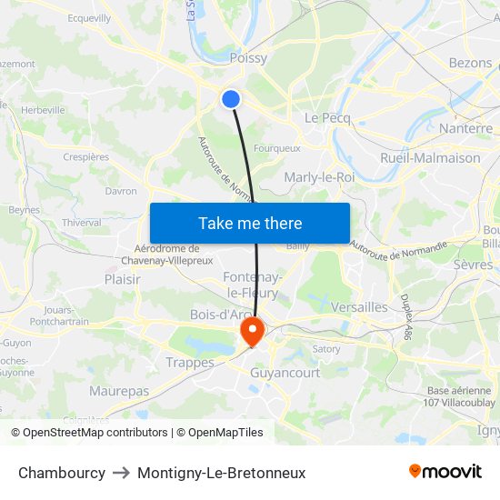 Chambourcy to Montigny-Le-Bretonneux map