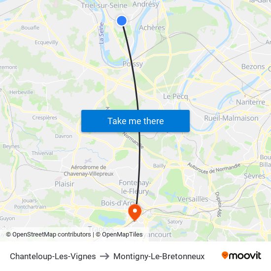 Chanteloup-Les-Vignes to Montigny-Le-Bretonneux map