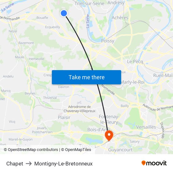 Chapet to Montigny-Le-Bretonneux map