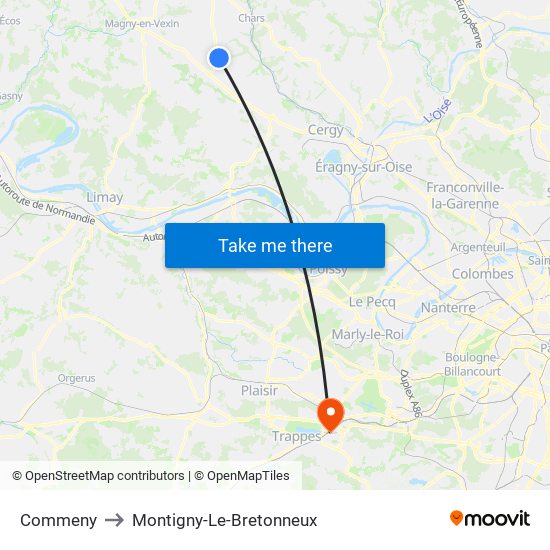 Commeny to Montigny-Le-Bretonneux map