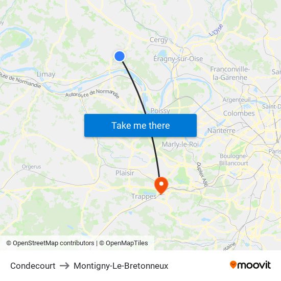 Condecourt to Montigny-Le-Bretonneux map