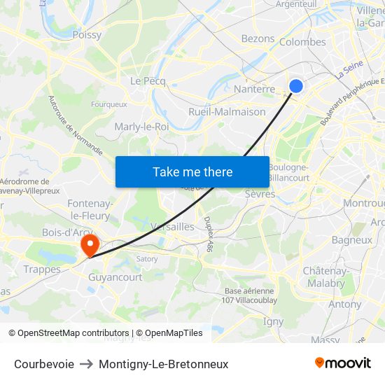 Courbevoie to Montigny-Le-Bretonneux map