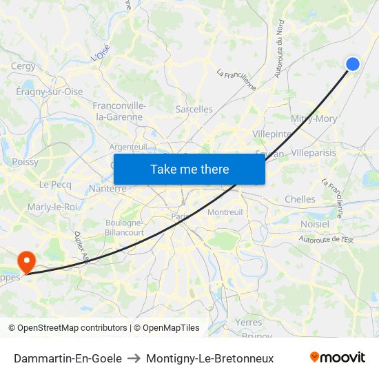 Dammartin-En-Goele to Montigny-Le-Bretonneux map