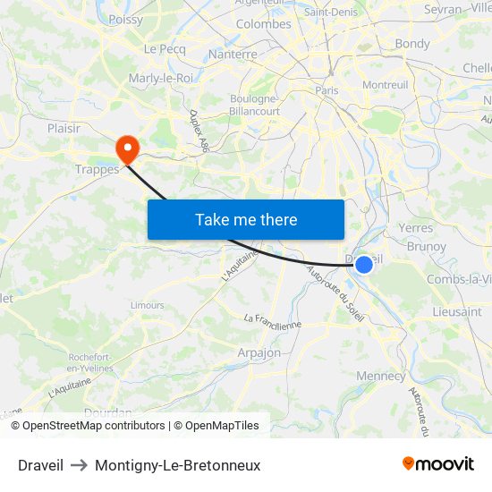 Draveil to Montigny-Le-Bretonneux map