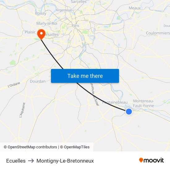 Ecuelles to Montigny-Le-Bretonneux map