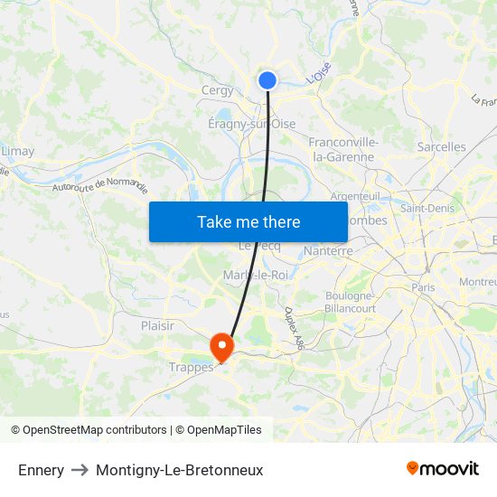 Ennery to Montigny-Le-Bretonneux map
