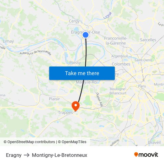 Eragny to Montigny-Le-Bretonneux map