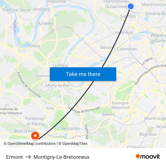 Ermont to Montigny-Le-Bretonneux map