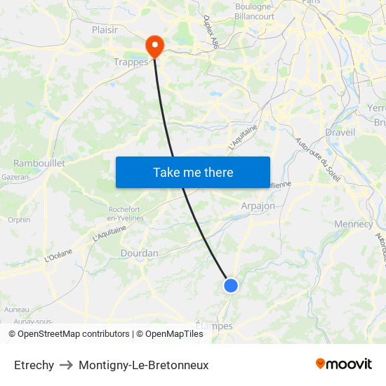 Etrechy to Montigny-Le-Bretonneux map