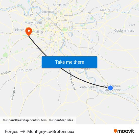 Forges to Montigny-Le-Bretonneux map