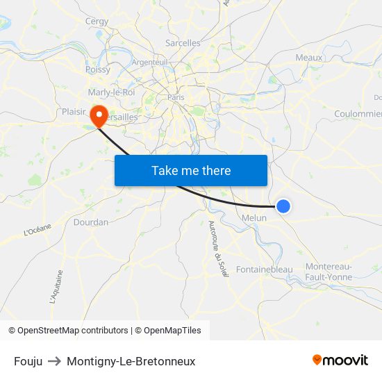 Fouju to Montigny-Le-Bretonneux map