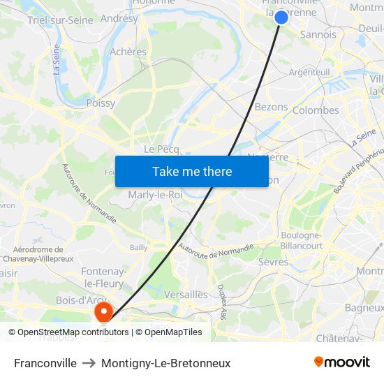 Franconville to Montigny-Le-Bretonneux map