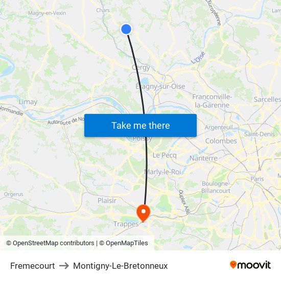 Fremecourt to Montigny-Le-Bretonneux map