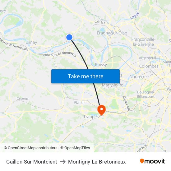 Gaillon-Sur-Montcient to Montigny-Le-Bretonneux map