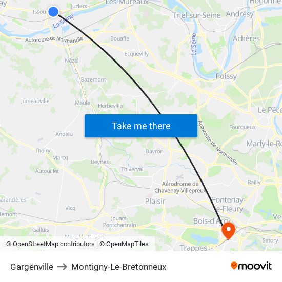Gargenville to Montigny-Le-Bretonneux map