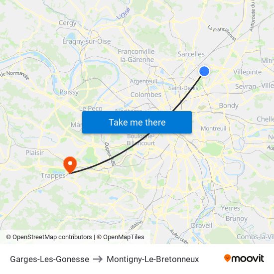 Garges-Les-Gonesse to Montigny-Le-Bretonneux map