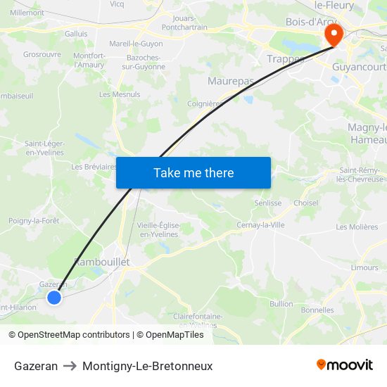 Gazeran to Montigny-Le-Bretonneux map