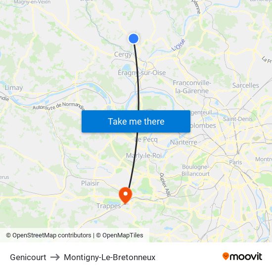 Genicourt to Montigny-Le-Bretonneux map
