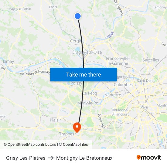 Grisy-Les-Platres to Montigny-Le-Bretonneux map