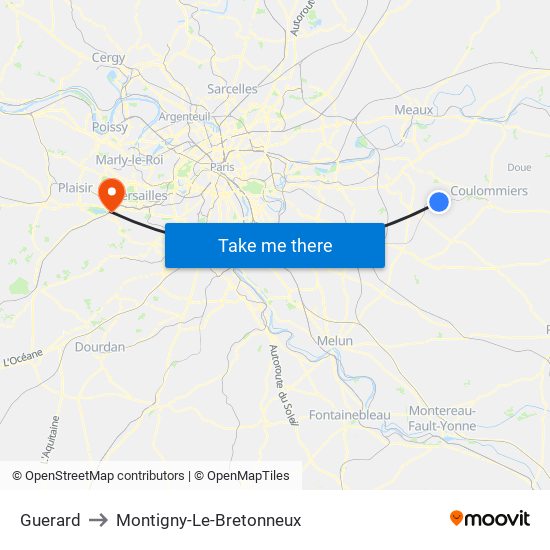 Guerard to Montigny-Le-Bretonneux map